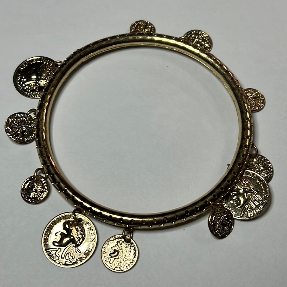 Vintage Gold-tone Replica Republique Francaise 1908 Coin Bangle Bracelet